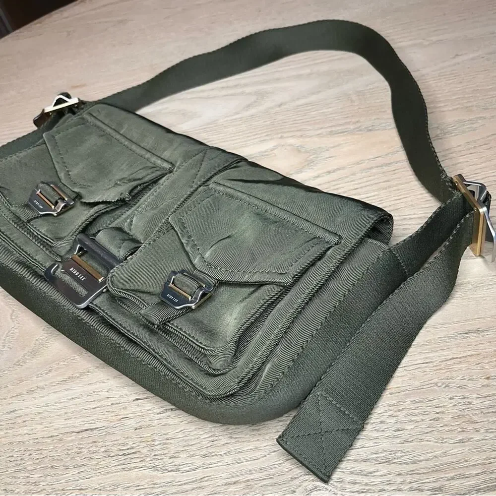 Dion Lee Utility Shoulder Bag Olive Green Twill Cargo Pockets Nylon Strap Y2K